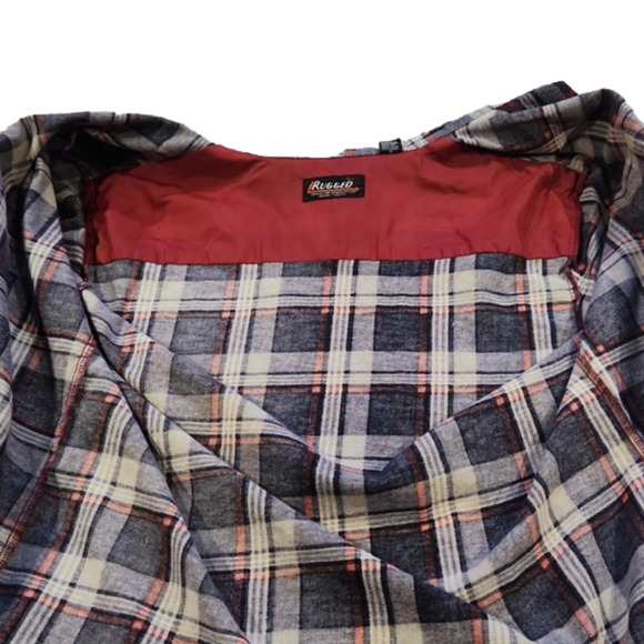 RUGGED Red Blue Plaid Button-Up Flannel Shirt - Picture 7 of 7